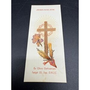 Vintage Jerusalem Holy Land Relic Card Pressed Flowers Gethsemane Cross Catholic